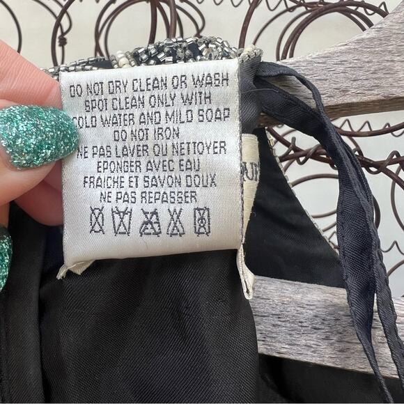 Vintage Adrianna Papell Boutique Evening Black Silk Beaded Daisy Floral Blouse - Picture 6 of 7